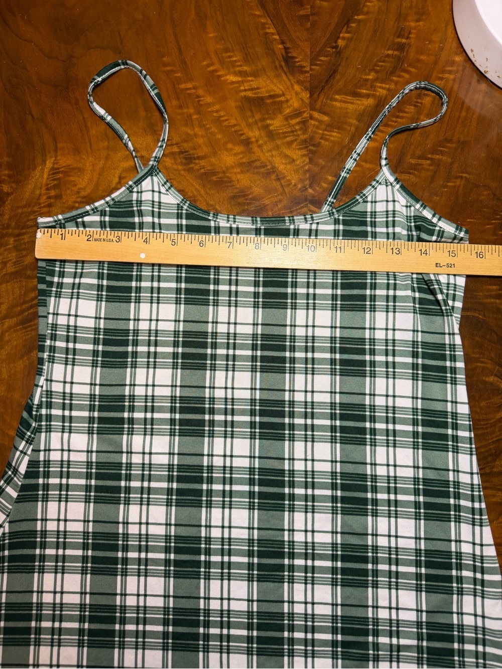 L Green White Plaid Spaghetti Strap Mini Dress | A-Line | Preppy Summer Dress - Picture 3 of 5